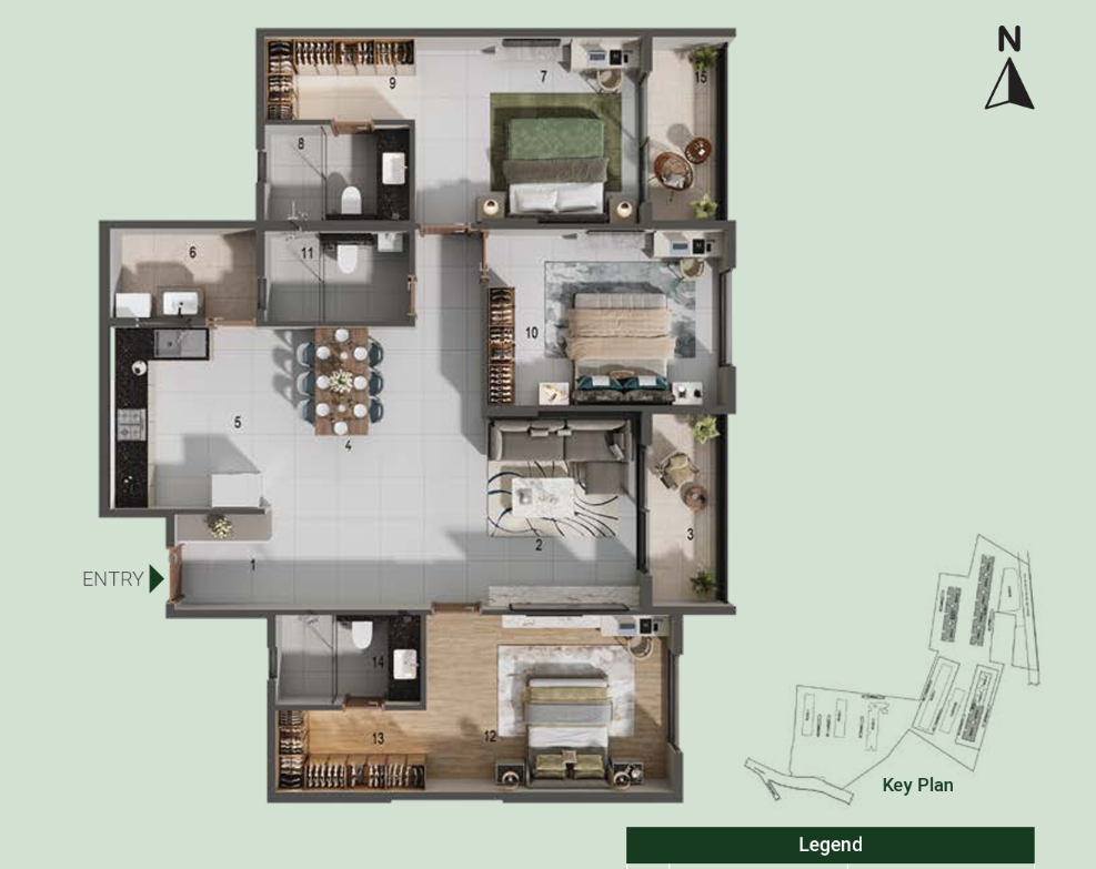3 BHK Unit Plan - West Facing